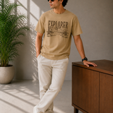Explorer – Sand Beige Tee Premium Oversized Graphic Printed T-Shirt for Men