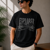 Explorer – Midnight Black Tee Premium Oversized Graphic Printed T-Shirt for Men