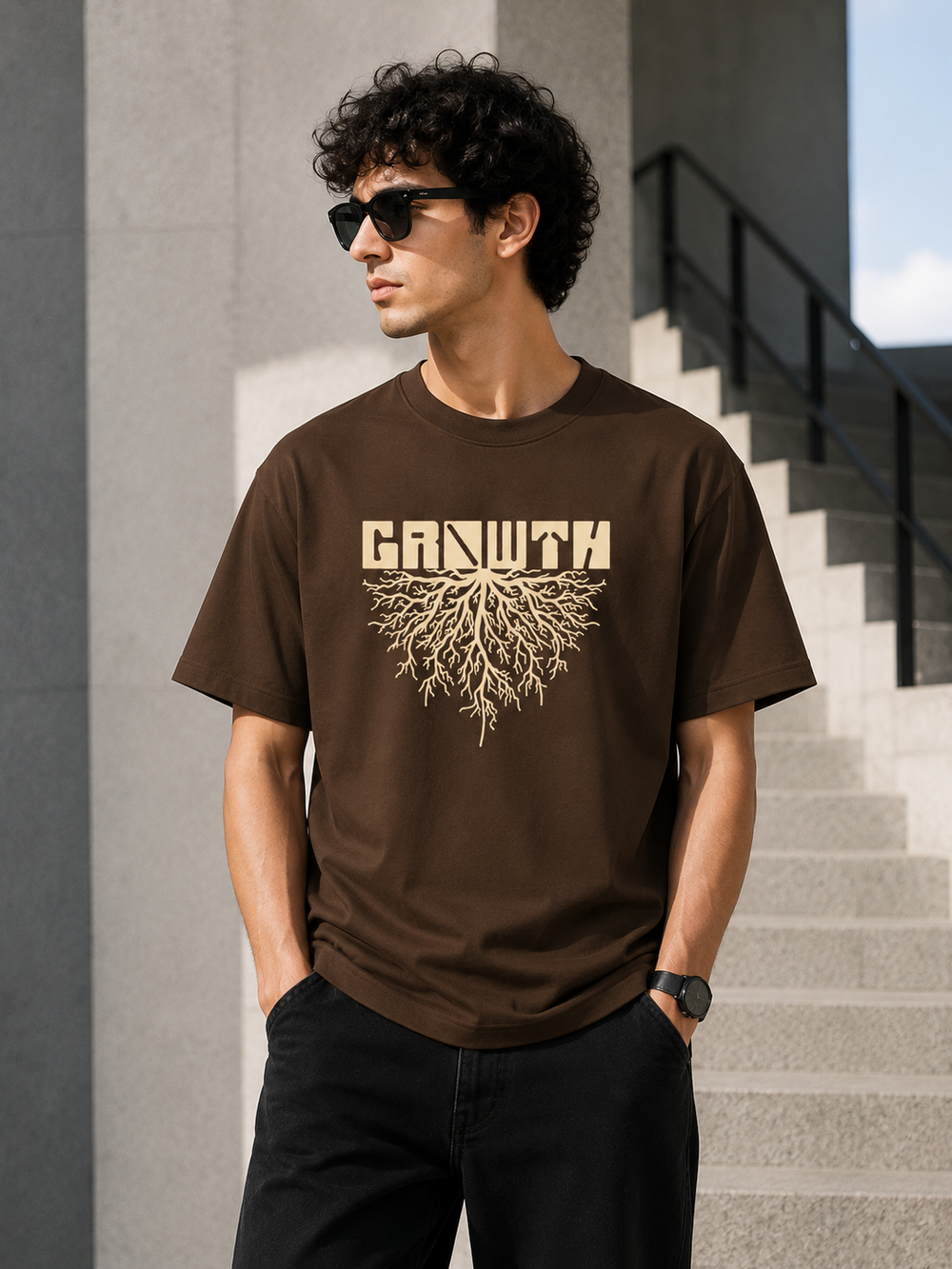 Growth – Espresso Brown Tee Premium Oversized Graphic Printed T-Shirt for Men