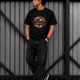 Cube – Midnight Black Tee Premium Oversized Graphic Printed T-Shirt for Men