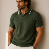 Men's Olive Green Dot Knitted Polo Neck T-Shirt | Premium Textured Knit Polo