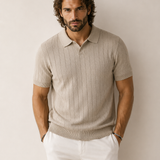 Men's Beige Stripe Knitted Polo Neck T-Shirt | Premium Ribbed Knit Polo
