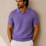 Men's Lavender Stripe Knitted Polo Neck T-Shirt | Premium Ribbed Knit Polo
