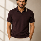 Men's Coffee Brown Dot Knitted Polo Neck T-Shirt | Premium Textured Knit Polo