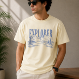 Explorer – Cream Beige Tee Premium Oversized Graphic Printed T-Shirt for Men