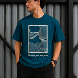 Geomatric Ocean Teal Premium Oversized Graphic Printed T-Shirt for Men