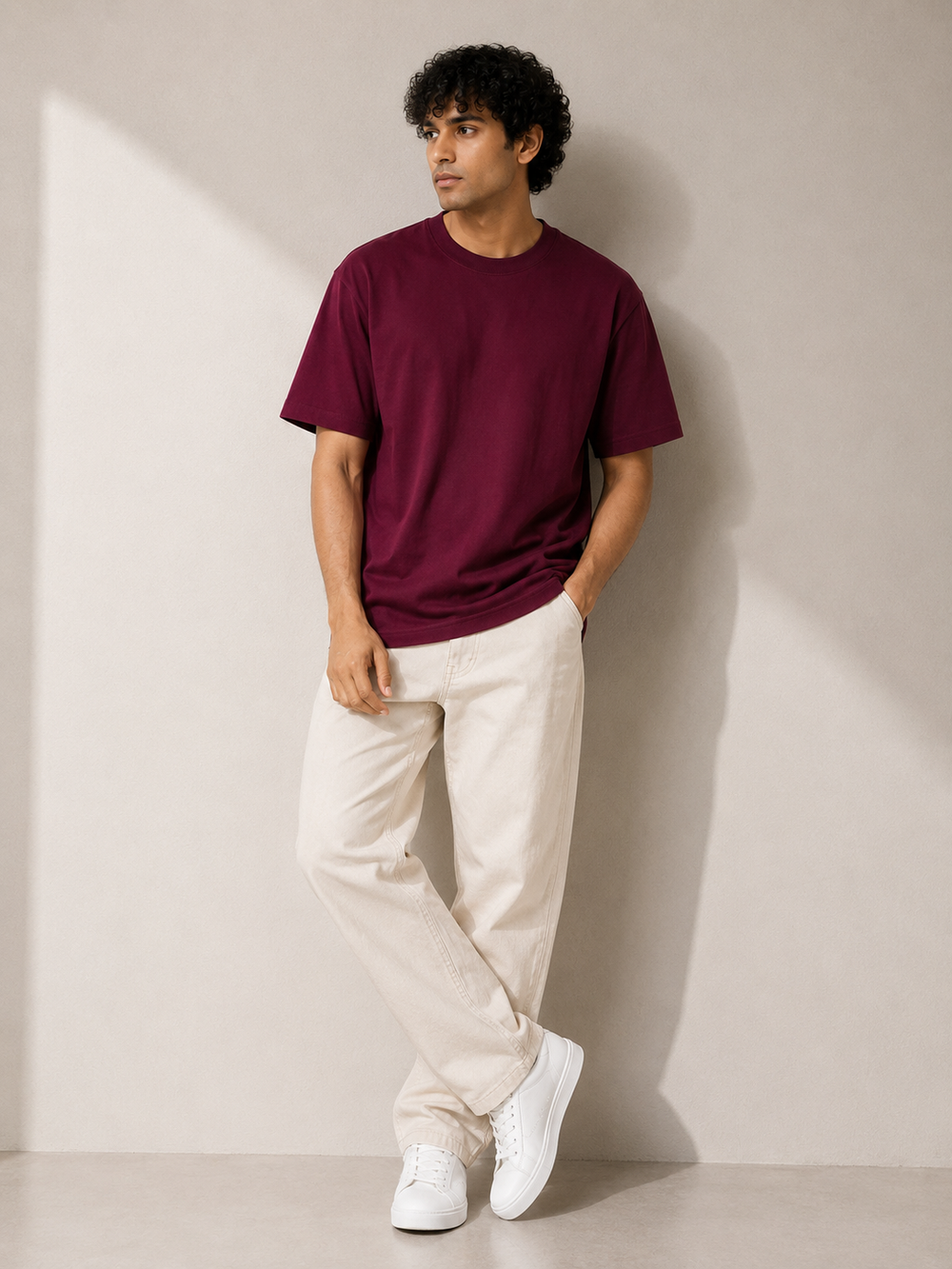 Plain Wine Premium Oversized Drop Shoulder T-Shirt for Men