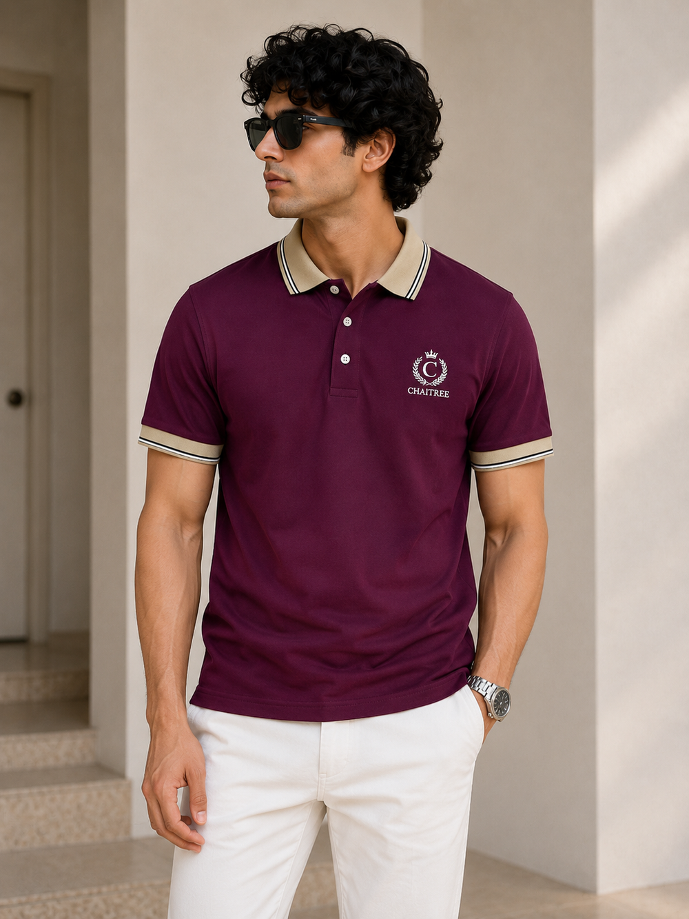 Polo Neck Wine || Premium  Contrast Collar Polo T-Shirt