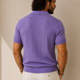 Men's Lavender Stripe Knitted Polo Neck T-Shirt | Premium Ribbed Knit Polo