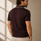 Men's Coffee Brown Dot Knitted Polo Neck T-Shirt | Premium Textured Knit Polo