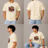 Cube – Cream Beige Tee Premium Oversized Graphic Printed T-Shirt for Men