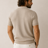 Men's Beige Stripe Knitted Polo Neck T-Shirt | Premium Ribbed Knit Polo
