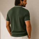 Men's Olive Green Dot Knitted Polo Neck T-Shirt | Premium Textured Knit Polo