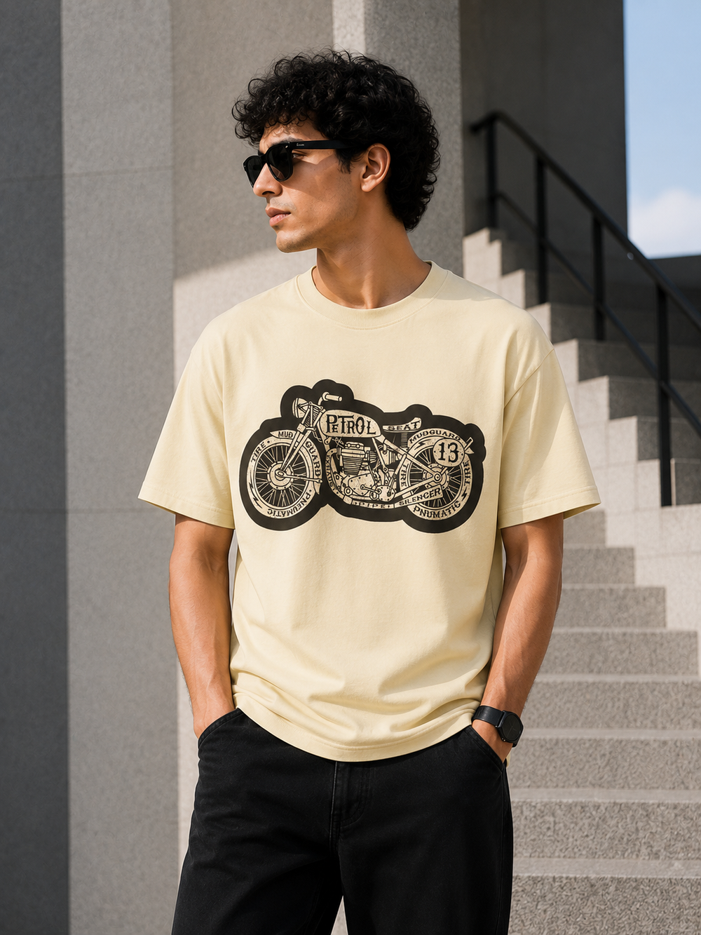 Bullet – Cream Beige Tee Premium Oversized Graphic Printed T-Shirt for Men