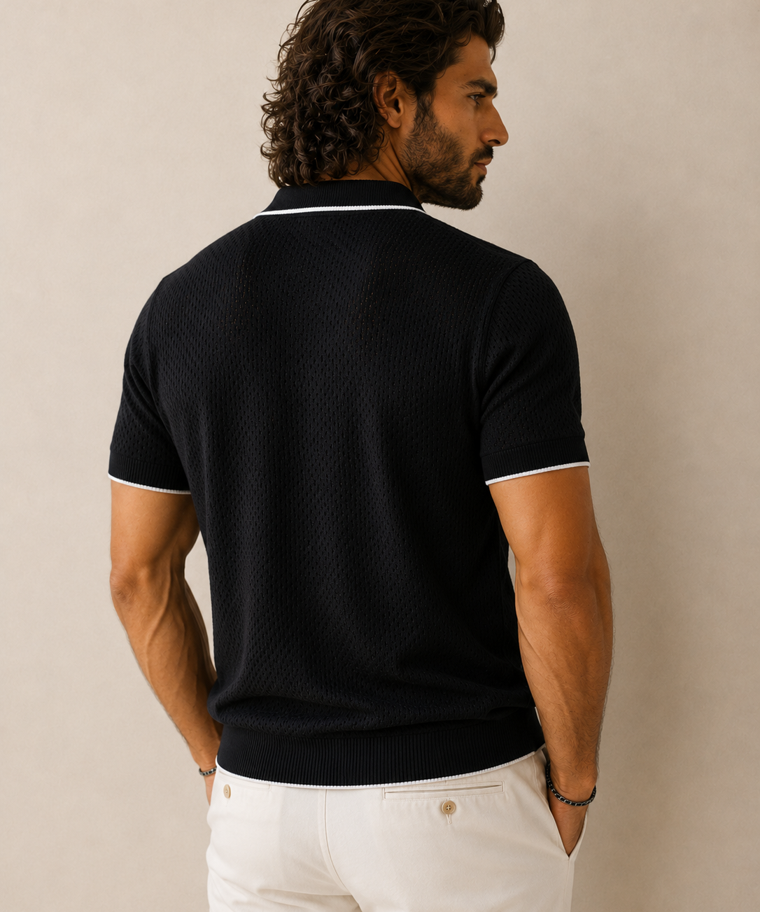 Men's Dot Knitted Polo Neck T-Shirt | Premium Textured Knit | Regular Fit
