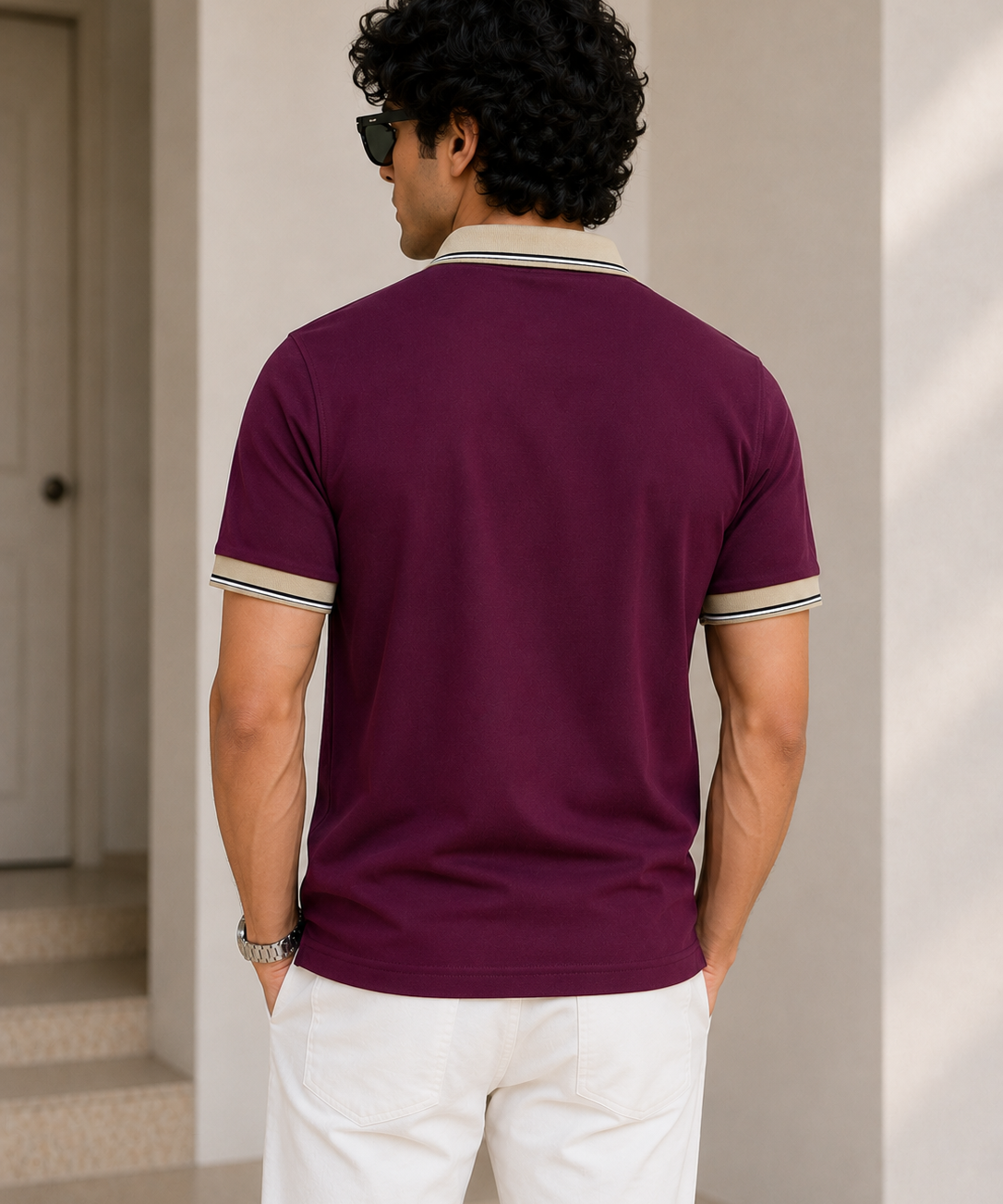 Polo Neck Wine || Premium  Contrast Collar Polo T-Shirt