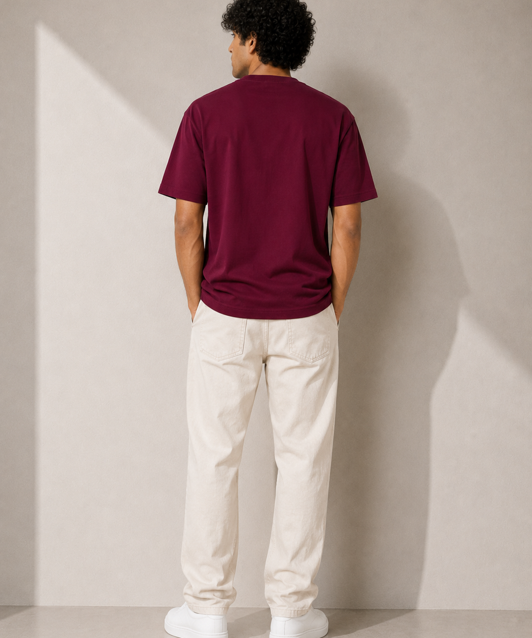 Plain Wine Premium Oversized Drop Shoulder T-Shirt for Men
