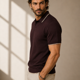 Men's Coffee Brown Dot Knitted Polo Neck T-Shirt | Premium Textured Knit Polo