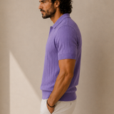 Men's Lavender Stripe Knitted Polo Neck T-Shirt | Premium Ribbed Knit Polo