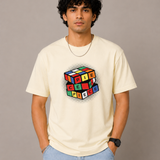 Cube – Cream Beige Tee Premium Oversized Graphic Printed T-Shirt for Men