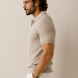 Men's Beige Stripe Knitted Polo Neck T-Shirt | Premium Ribbed Knit Polo