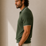 Men's Olive Green Dot Knitted Polo Neck T-Shirt | Premium Textured Knit Polo