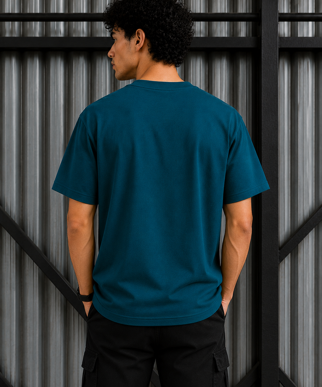 Geomatric Ocean Teal Premium Oversized Graphic Printed T-Shirt for Men