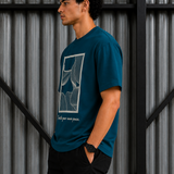 Geomatric Ocean Teal Premium Oversized Graphic Printed T-Shirt for Men