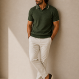 Men's Olive Green Dot Knitted Polo Neck T-Shirt | Premium Textured Knit Polo