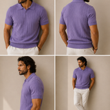 Men's Lavender Stripe Knitted Polo Neck T-Shirt | Premium Ribbed Knit Polo