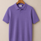 Men's Lavender Stripe Knitted Polo Neck T-Shirt | Premium Ribbed Knit Polo