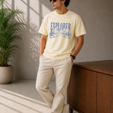 Explorer – Cream Beige Tee Premium Oversized Graphic Printed T-Shirt for Men