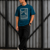Geomatric Ocean Teal Premium Oversized Graphic Printed T-Shirt for Men