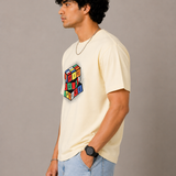 Cube – Cream Beige Tee Premium Oversized Graphic Printed T-Shirt for Men