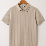 Men's Beige Stripe Knitted Polo Neck T-Shirt | Premium Ribbed Knit Polo