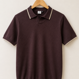 Men's Coffee Brown Dot Knitted Polo Neck T-Shirt | Premium Textured Knit Polo
