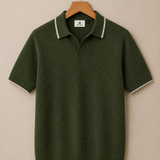 Men's Olive Green Dot Knitted Polo Neck T-Shirt | Premium Textured Knit Polo