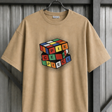 Cube – Sand Beige Tee Premium Oversized Graphic Printed T-Shirt for Men