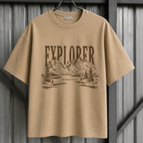Explorer – Sand Beige Tee Premium Oversized Graphic Printed T-Shirt for Men