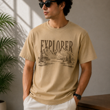 Explorer – Sand Beige Tee Premium Oversized Graphic Printed T-Shirt for Men