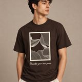Geomatric Dark Brown Premium Oversized Graphic Printed T-Shirt for Men