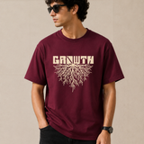 Growth – Burgundy Wine Tee Premium Oversized Graphic Printed T-Shirt for Men