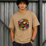 Cube – Sand Beige Tee Premium Oversized Graphic Printed T-Shirt for Men