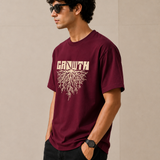 Growth – Burgundy Wine Tee Premium Oversized Graphic Printed T-Shirt for Men