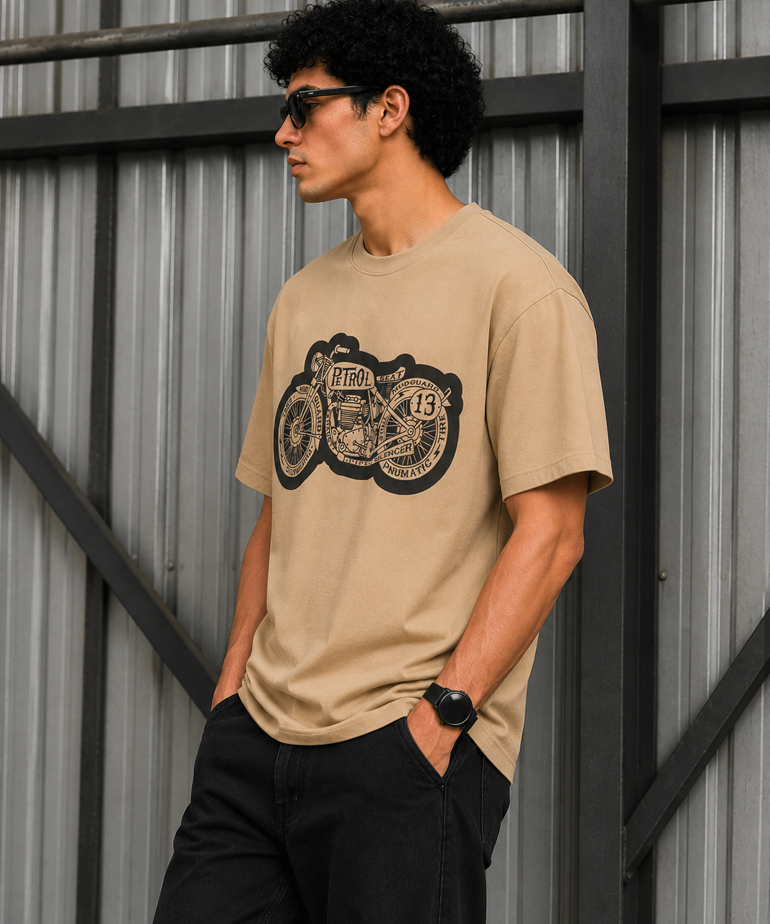 Bullet – Sand Beige Tee Premium Oversized Graphic Printed T-Shirt for Men