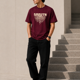 Growth – Burgundy Wine Tee Premium Oversized Graphic Printed T-Shirt for Men